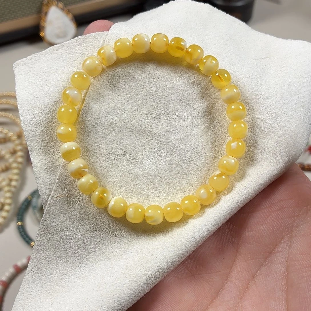 琥珀未镶嵌手链金白7mm