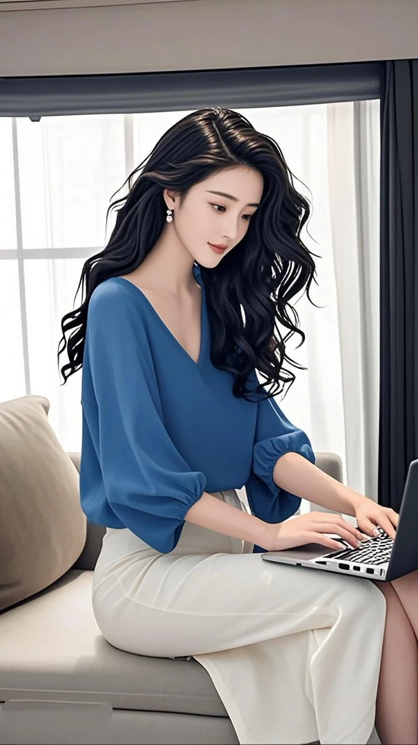 SS1034高级蓝色显瘦遮肚上衣夏季法式女装洋气上衣