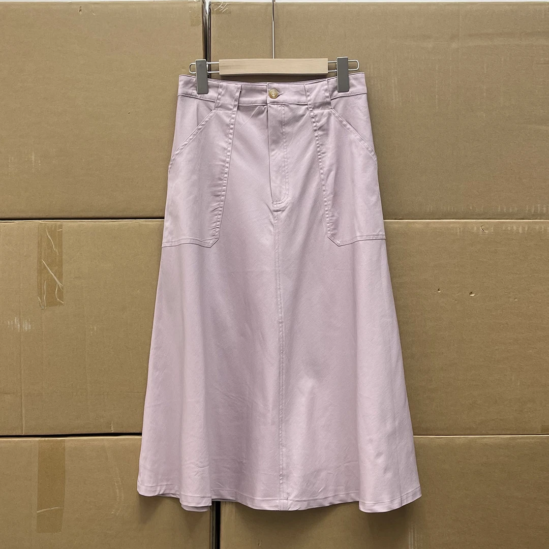 非沅！！韩系休闲双口袋半身裙 A字高腰显瘦中长款裙女士纯棉裙子