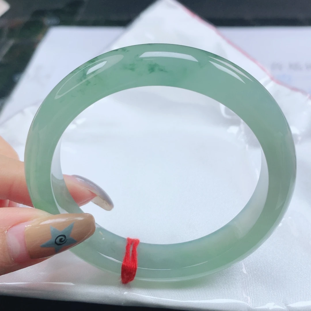 翡翠未镶嵌手镯翡翠57.1冰种透绿飘花正圈