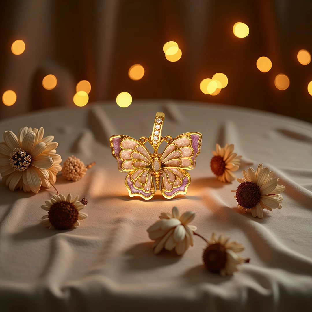 【媛媛】18K金光影珐琅蝴蝶吊坠  卡约22mm