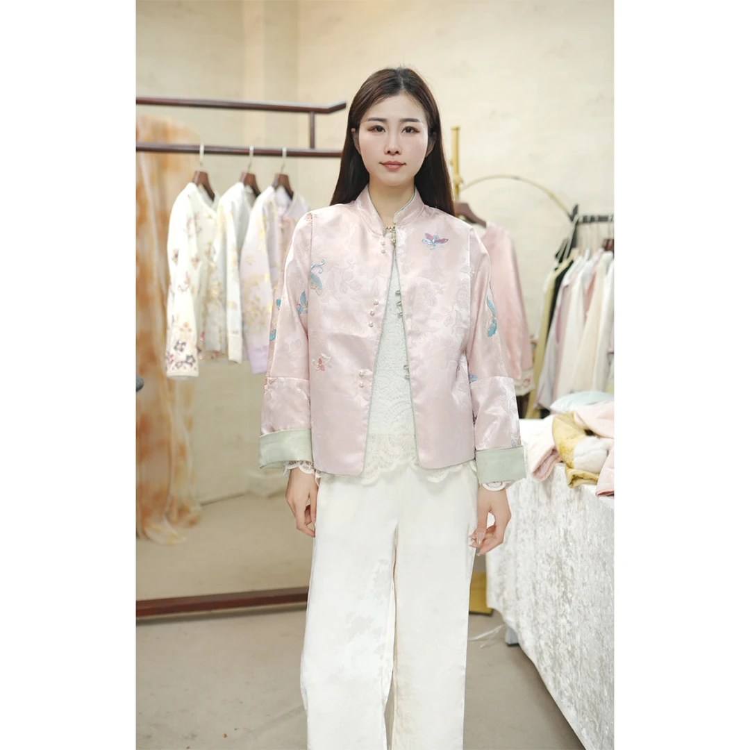 【婉翠】新中式宽松上衣国风提花气质秋冬外套女款