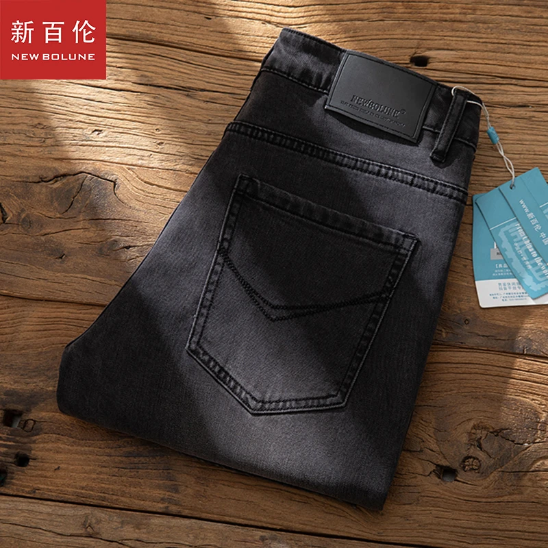 新百伦秋冬牛仔裤男款爆款修身小直筒2025新款男装加绒九分长裤子