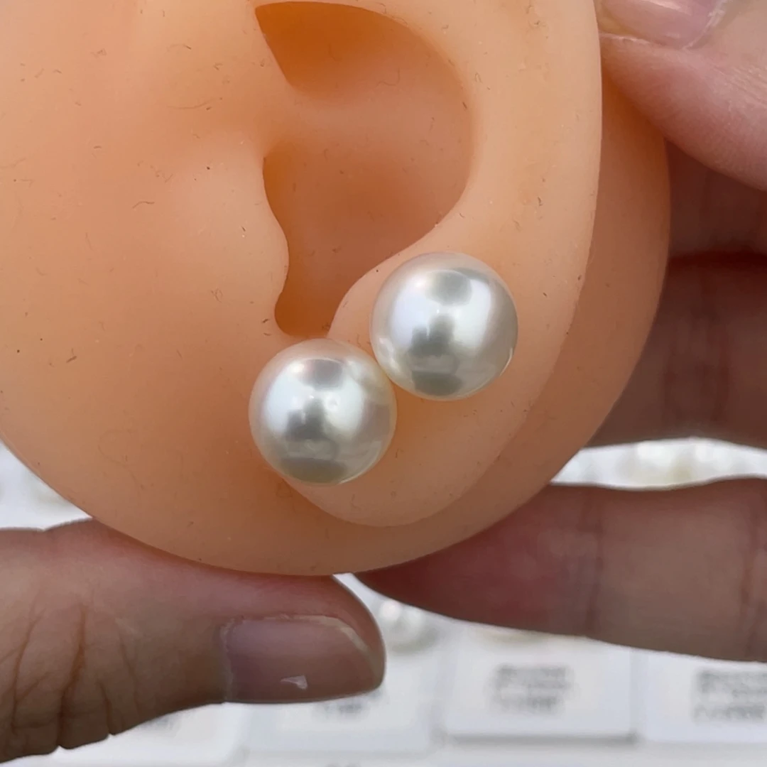 银S925镶嵌海水珍珠澳白素钉10.9mm