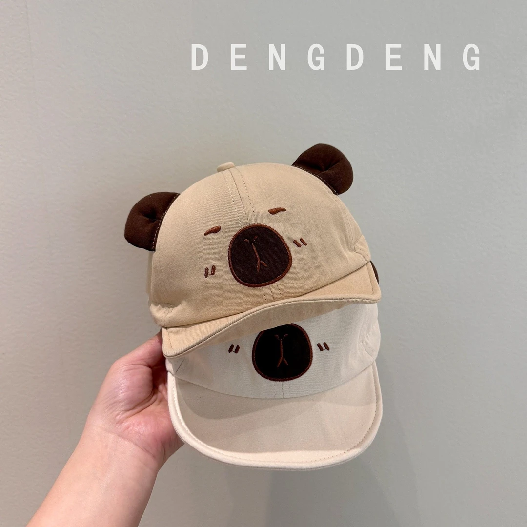 婴儿帽子春秋薄款卡皮巴拉软檐鸭舌帽夏天男女宝宝超萌遮阳棒球帽