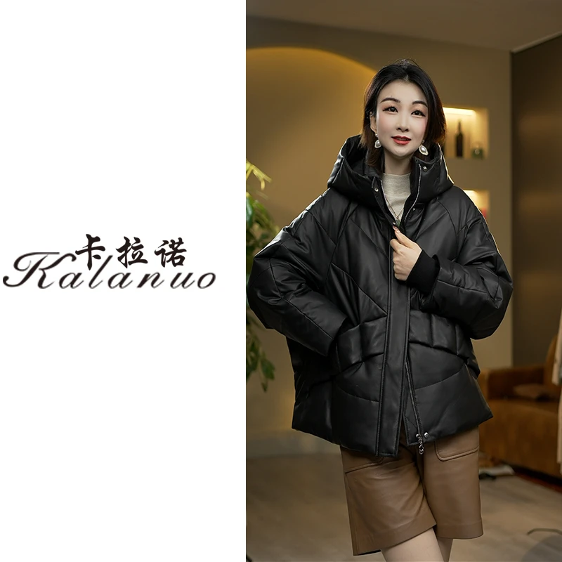 【卡拉诺】2024海宁秋冬绵羊皮短款保暖连帽外套2363