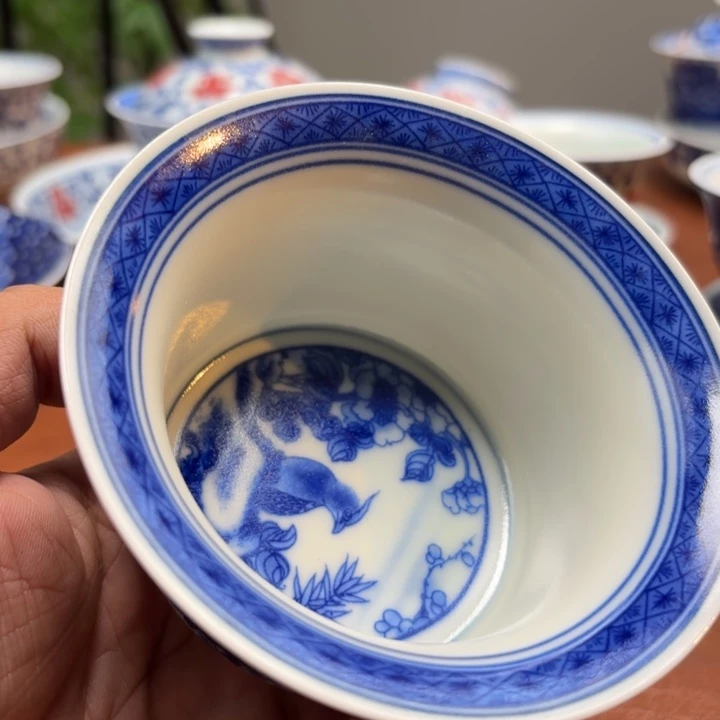 大***玄盖碗花鸟盖碗微瑕景德镇发货