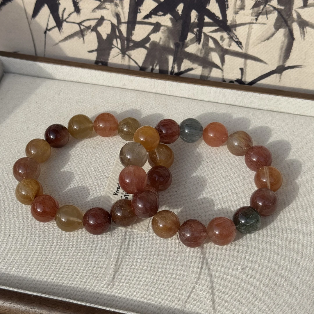 【山醒】天然顶级彩兔毛单圈水晶手串 多样性发一