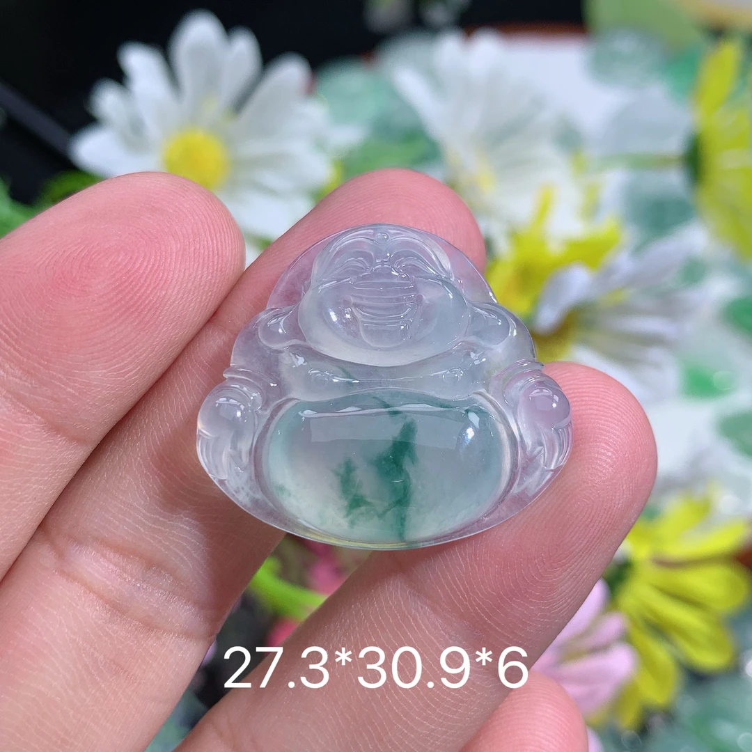 缅甸天然翡翠A货冰种飘花佛公吊坠o百搭气质女士精美雕刻礼物玉石