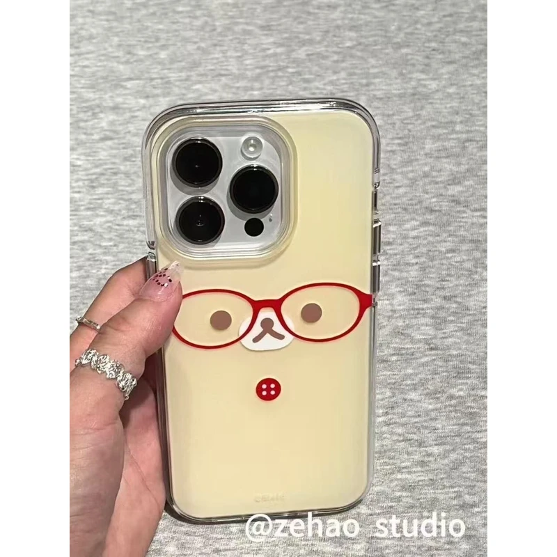 小熊眼镜表情适用苹果16Promax大孔手机壳vivo华为oppo小米15女13