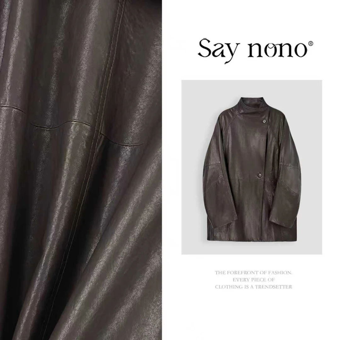 懒猫nono│Saynono轻奢老钱风廓形绵羊皮皮衣外套 送腰带GK1058MY