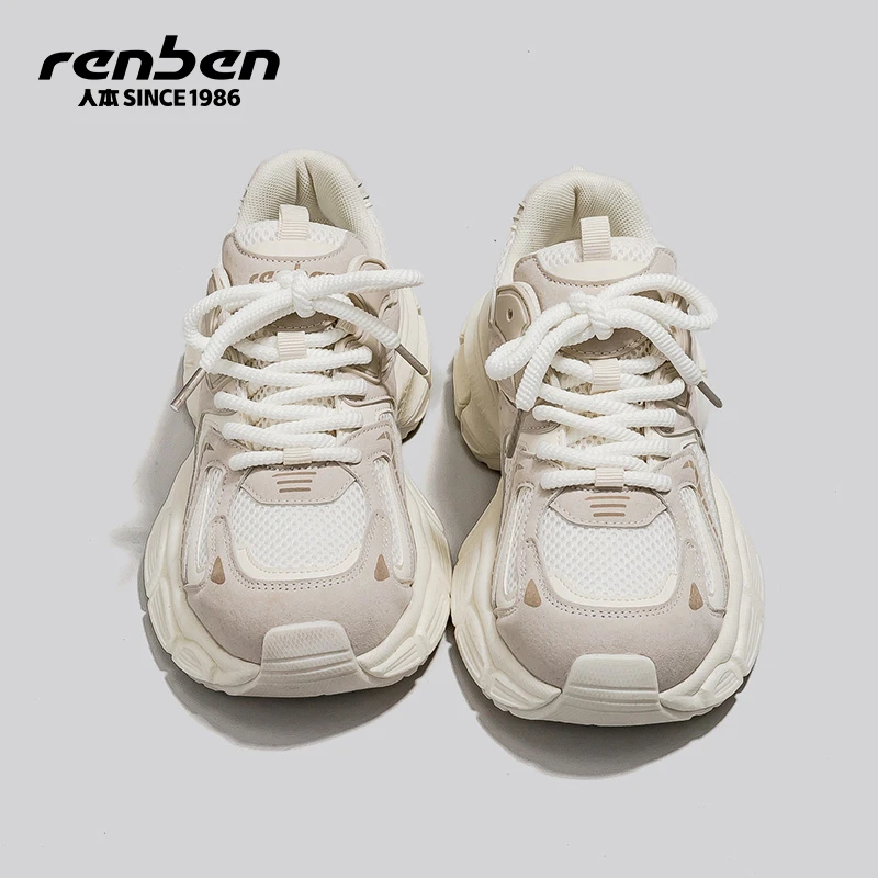 人本官方旗舰店2025春季新款时尚百搭休闲老爹鞋女款厚底爆款女鞋