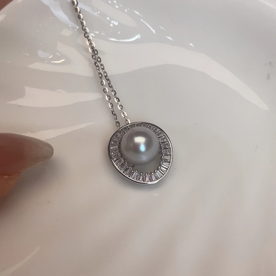 银S925镶嵌海水珍珠项链
