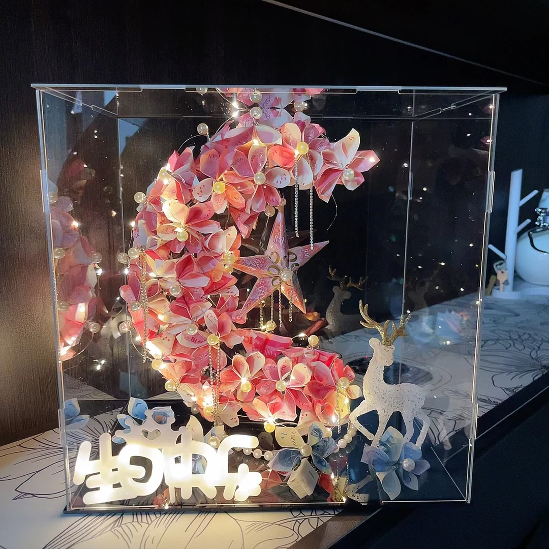 创意月亮有钱花亚克力发财树材料包DIY材料包送女友生日礼物全套