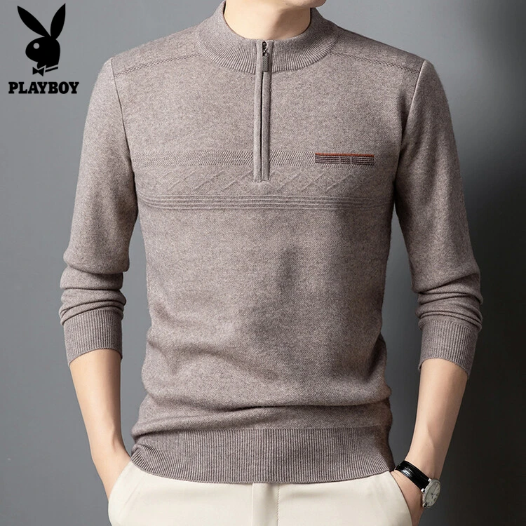 花花公子秋冬2025新款男士立领时尚针织衫高档毛衣打底衫加厚线衫