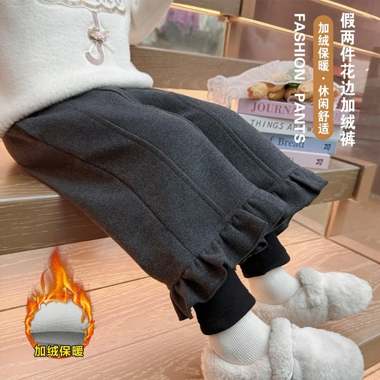 【一条过冬】女童假两件加绒裤子秋冬季2025新款儿童阔腿裤宝宝