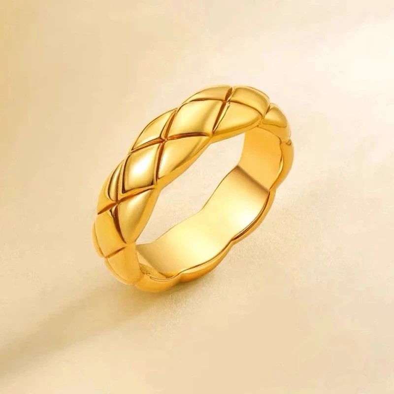 足金999菱格香风素金戒圈配件