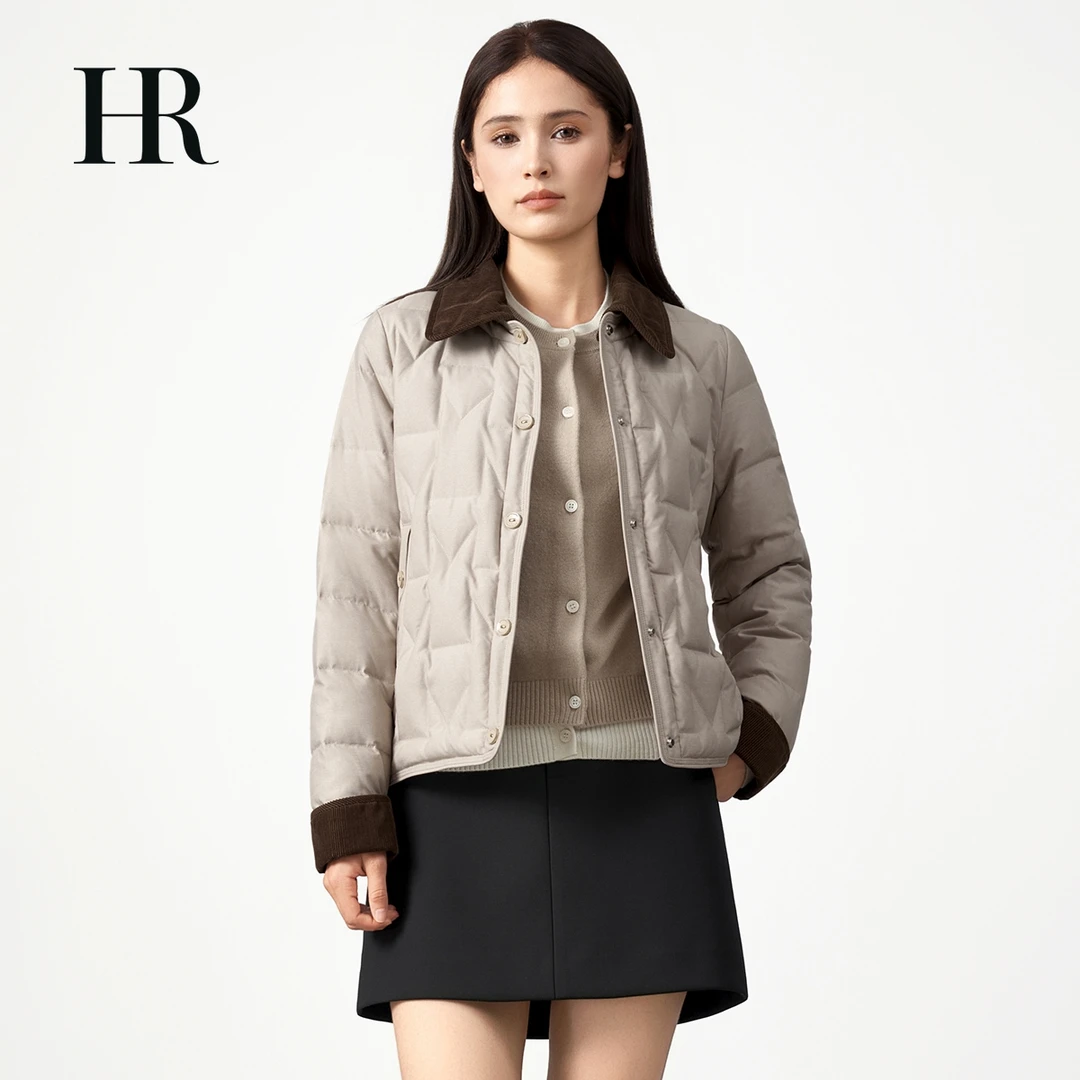 抖音双十二【HR赫莲娜】90白鸭绒厚款老钱风翻领羽绒服时尚防风-