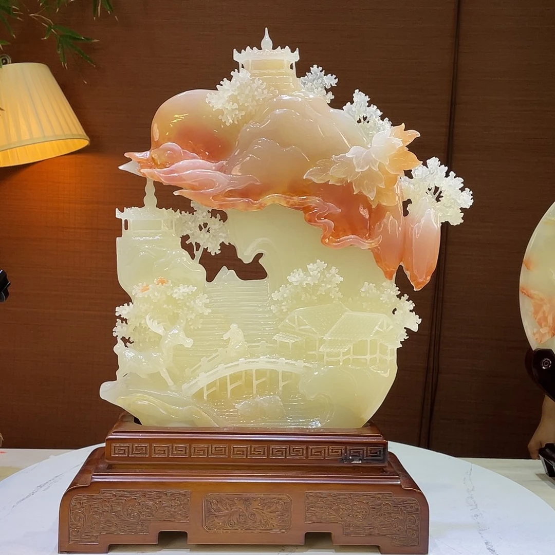 砖雕平*精品天然玉石山水摆件