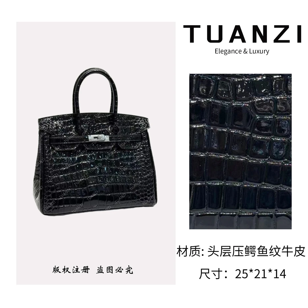 TUANZI『Birkin』大＆马秋冬新款25银扣手提女包 XKY-1207-黑色