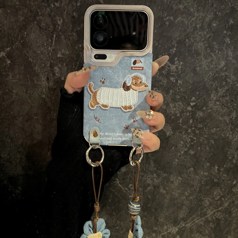 牛仔纹秋冬款适用小米17promax手机壳卡通刺绣腊肠狗小米17pro花