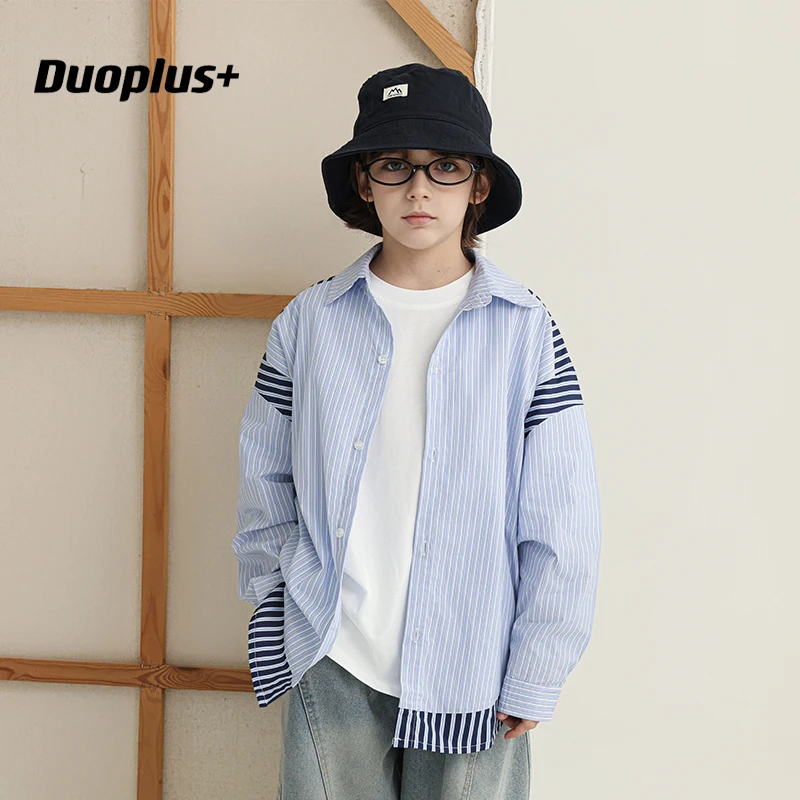 多加潮牌童装儿童条纹衬衫2025春装新款中大童帅气上衣宝宝洋气潮