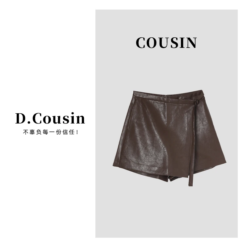 D.cousin  经典不对称搭片A字高腰裙裤女  3357