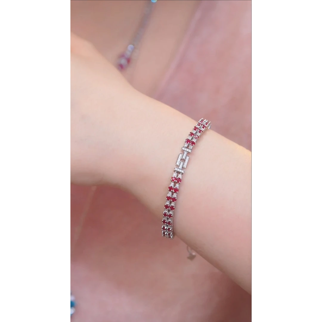 红宝石手链银S925镶嵌@@N4927