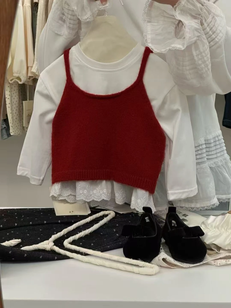 【DDM】 ” 开春基础款“ 拼接蕾丝白T恤时尚百搭女童春款 87216