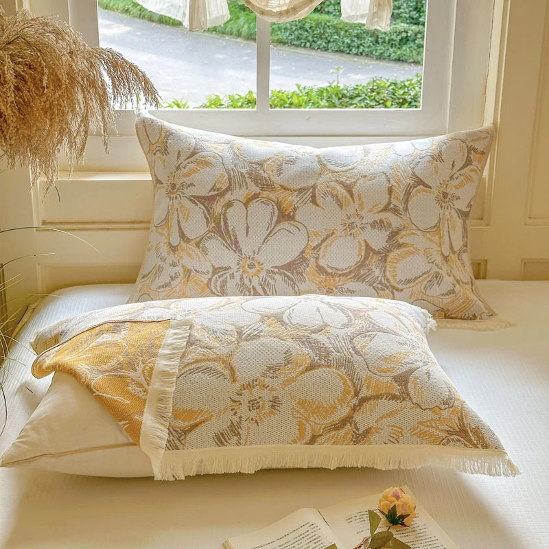 全棉流苏四层纱布枕巾一对装轻奢家用枕芯保护垫宿舍纯棉枕头巾