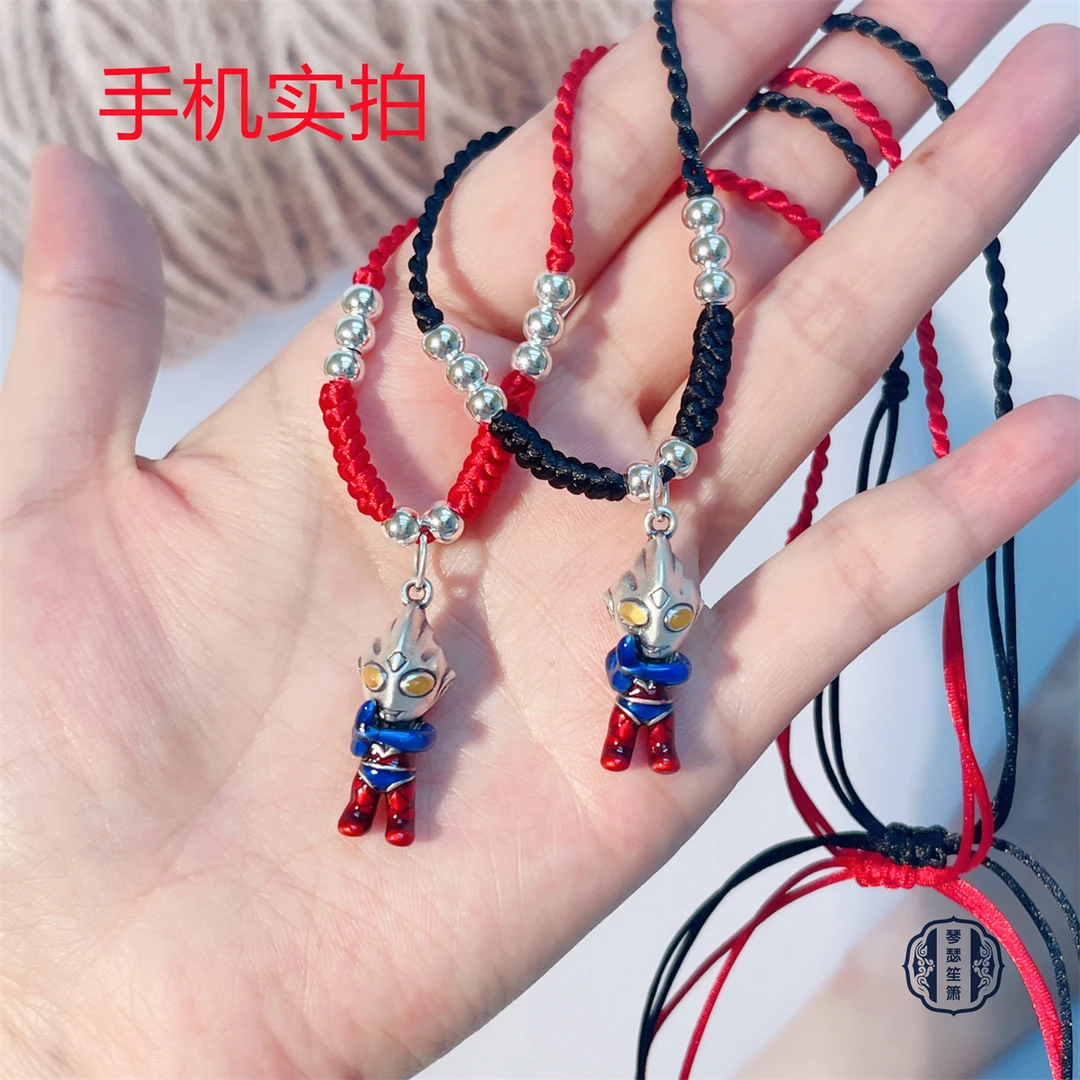 吊坠足银 足银999举手迪迦奥特曼编绳项链编织挂件六一儿童节礼物