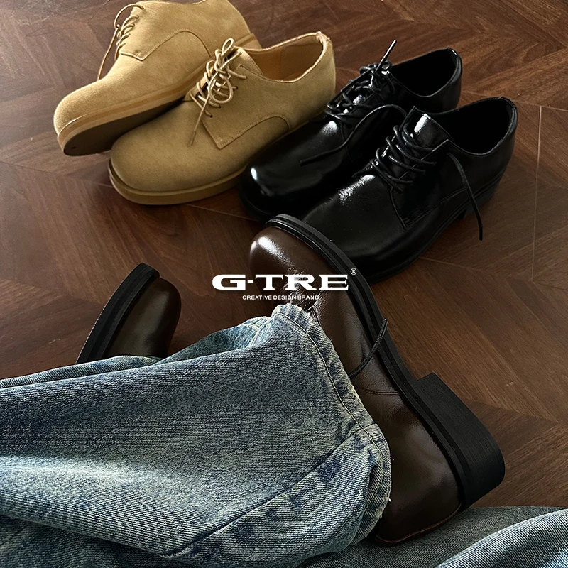 G-TRE 春夏复古水洗马皮固特异皮鞋大头德比鞋英伦风休闲时尚