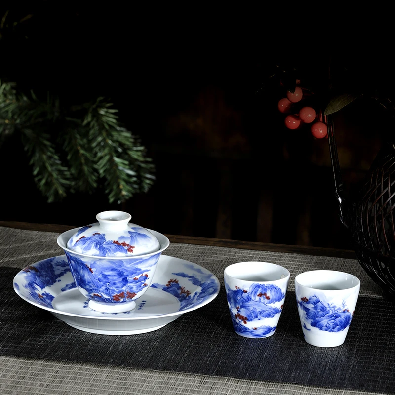 手工茶具茶杯青花瓷陶瓷中式白瓷复古高档创意简约主人杯珐琅彩