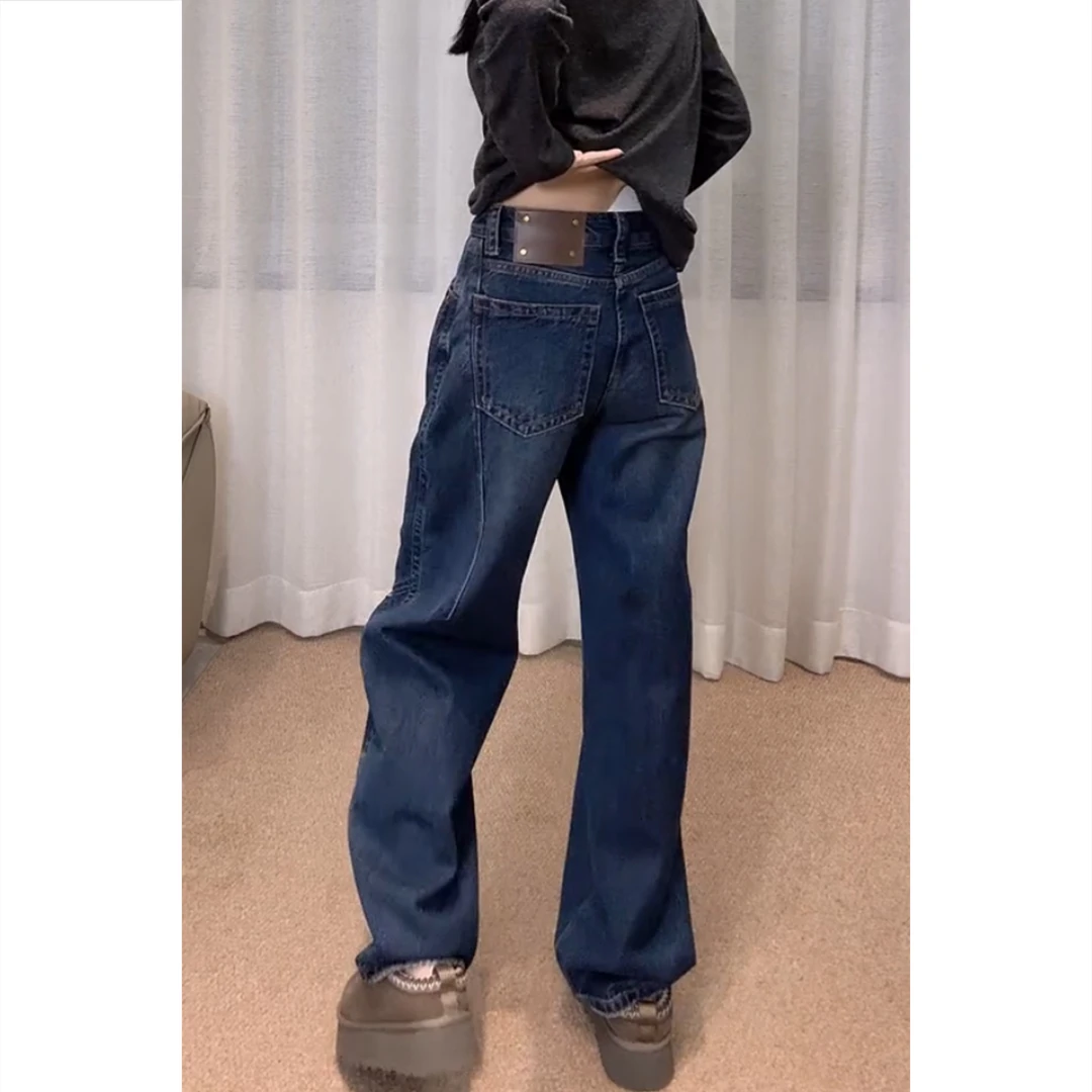 艾塔莉秋季窄版牛仔裤百搭宽松弯刀裤大码女装百搭牛仔裤显瘦长裤