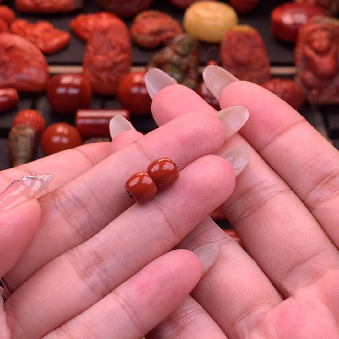 南红玛瑙未镶嵌原矿直切对珠7.5mm