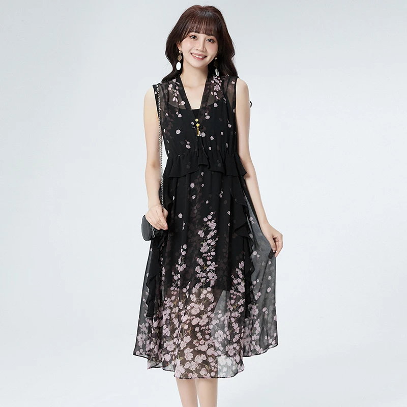 松紧腰中长裙+吊带裙两件套装女2025夏52FI0U0014