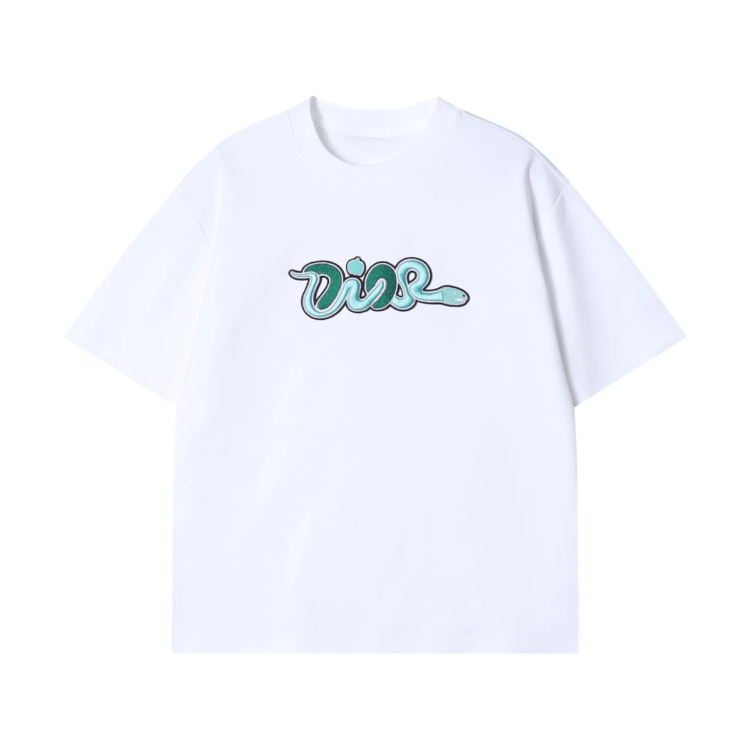 春夏新款时尚个性撞色刺绣卡通蛇圆领短袖T恤百搭ins潮流套头上衣