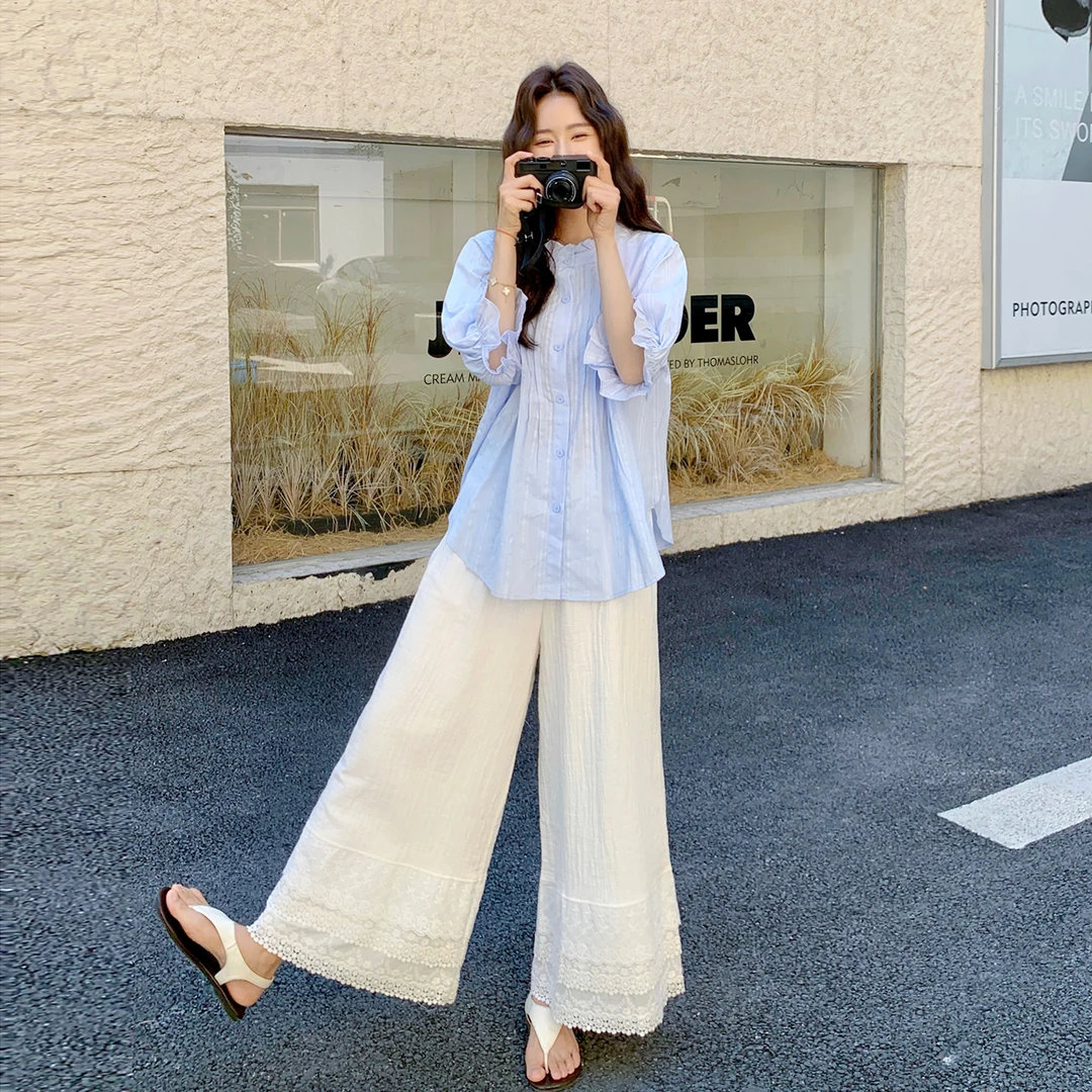 气质温柔系炸街奶乖套装泡泡袖宽松气质衬衫白色百搭时髦半身裙夏