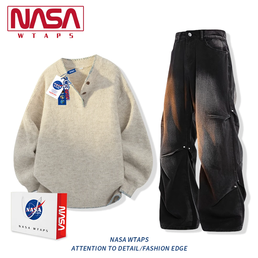 NASA WTAPS美式针织衫毛衣套装男款春秋季新款慵懒风情侣款两件套