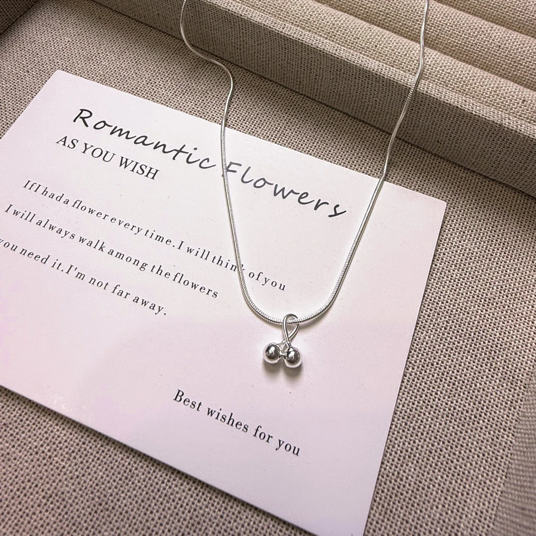 链子925银 S925纯银简约圆珠锁骨链