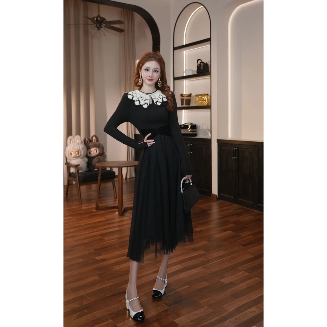 【晚晚定制】设计师新款轻熟风法式简约优雅气质连衣裙45413