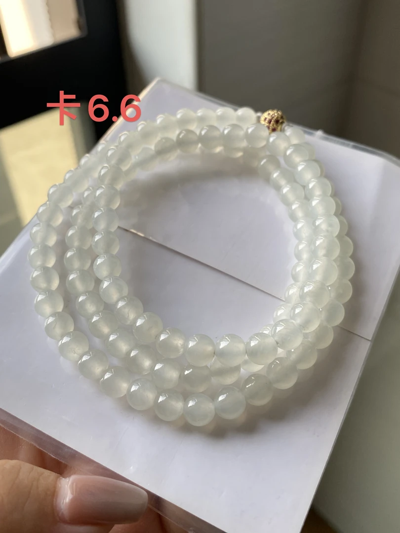卡6.6 正冰 冰糖雪梨色 种老起胶小精品 珠串项链缅甸天然A货翡翠