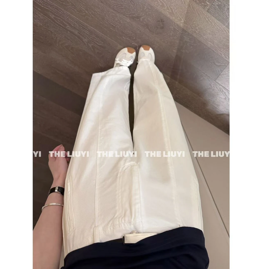 【LIUYI】空气白~夏季高腰直筒白色牛仔裤550913