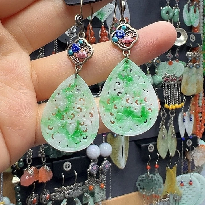 G***倴翡翠银S925镶嵌耳饰