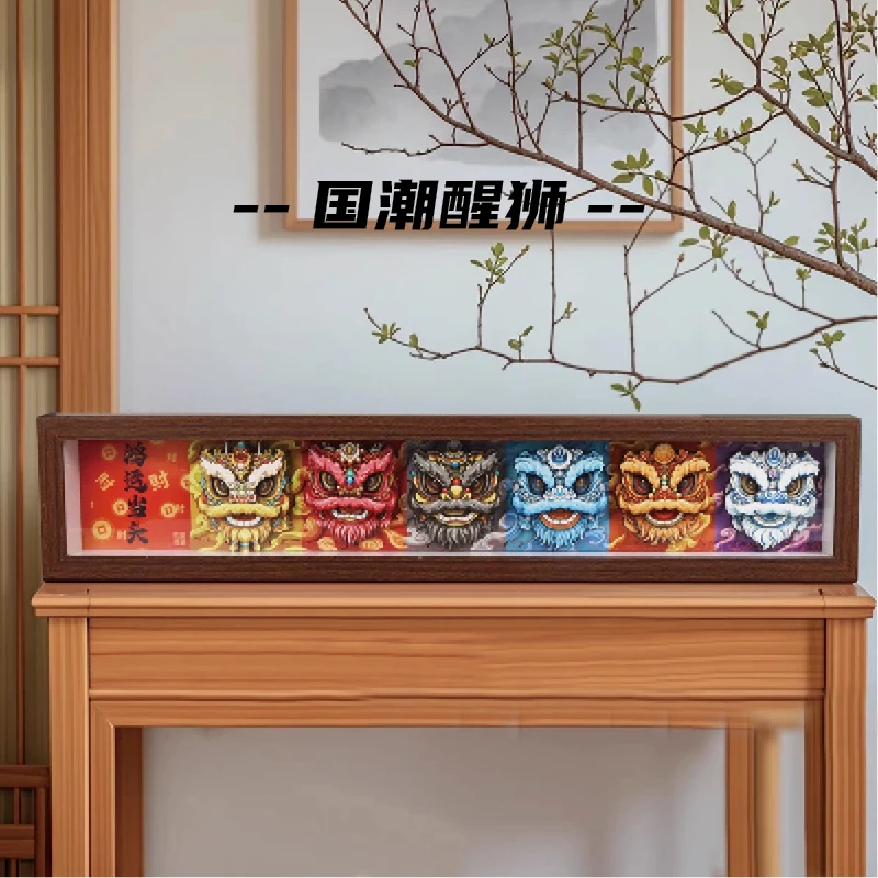 3D立体相框画国潮醒狮鸿运当头工艺品办公室摆件