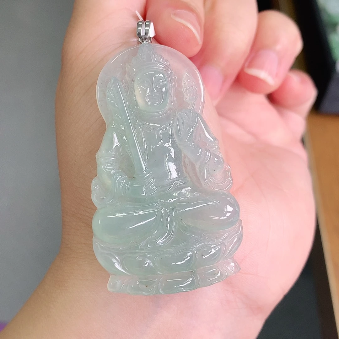 翡翠18K金镶嵌颈饰冰绿虚空藏55-32-5.6