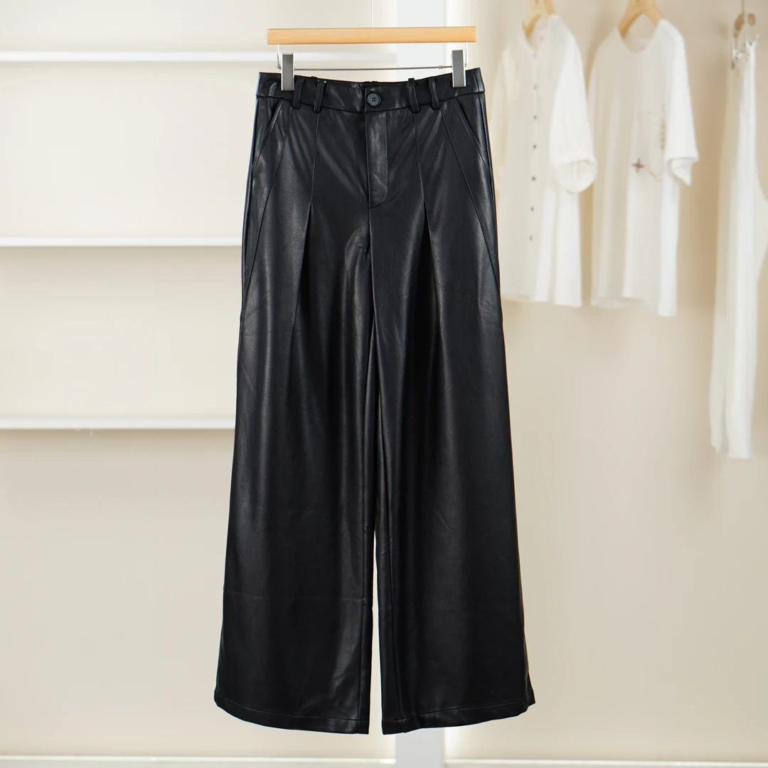 【麦笛·品牌新款】5082221 时尚简约酷酷皮裤阔腿裤品牌女装