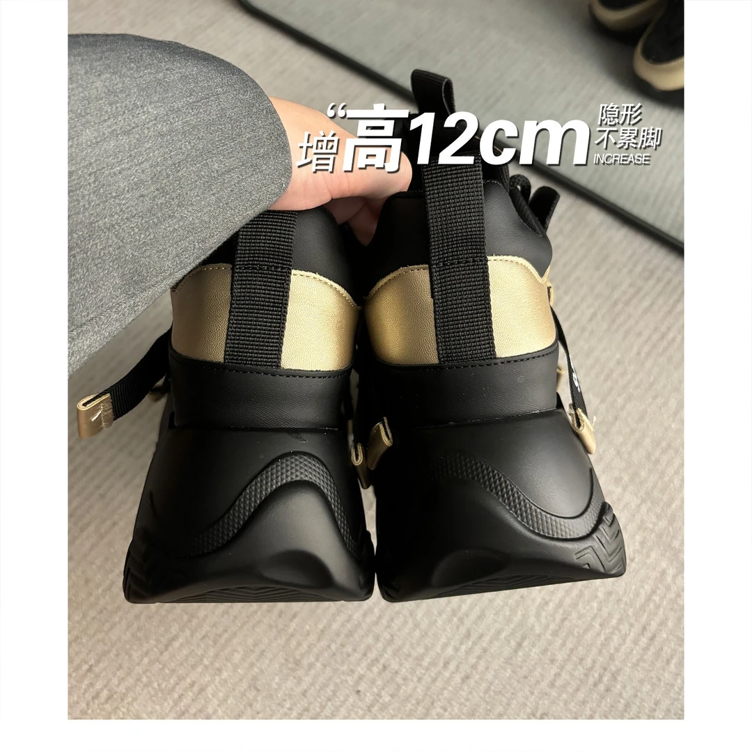 2025百搭新款隐形内增高女12cm厚底小个子矮子乐松糕底高帮老爹鞋