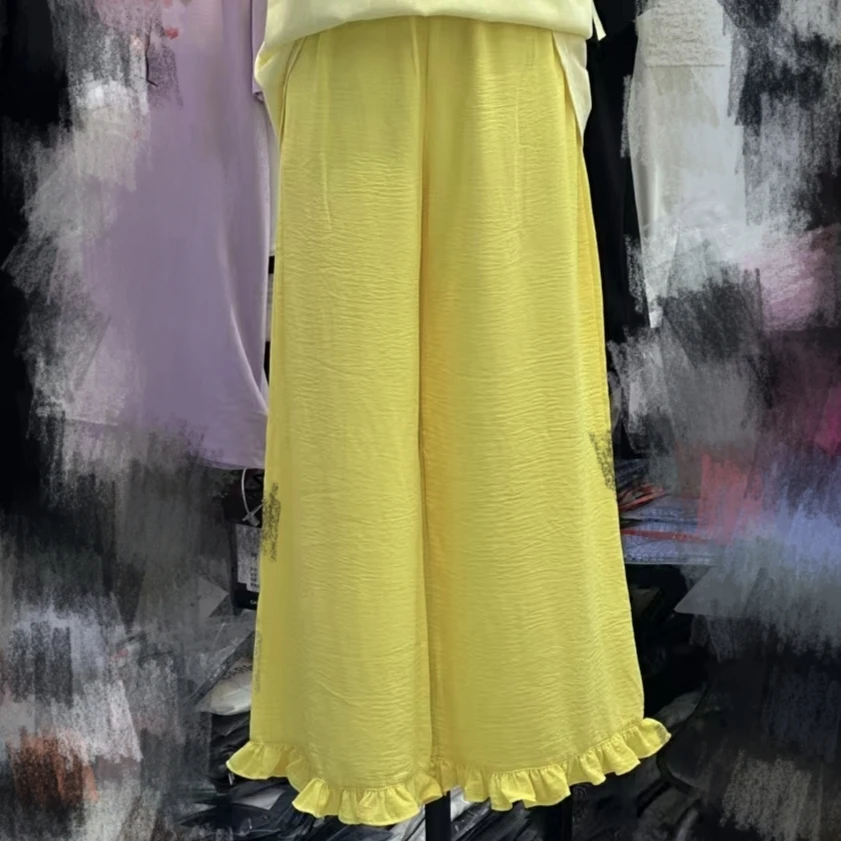 【涵涵家】夏季木耳边阔腿显瘦遮胯垂感八分凉凉裤#8832