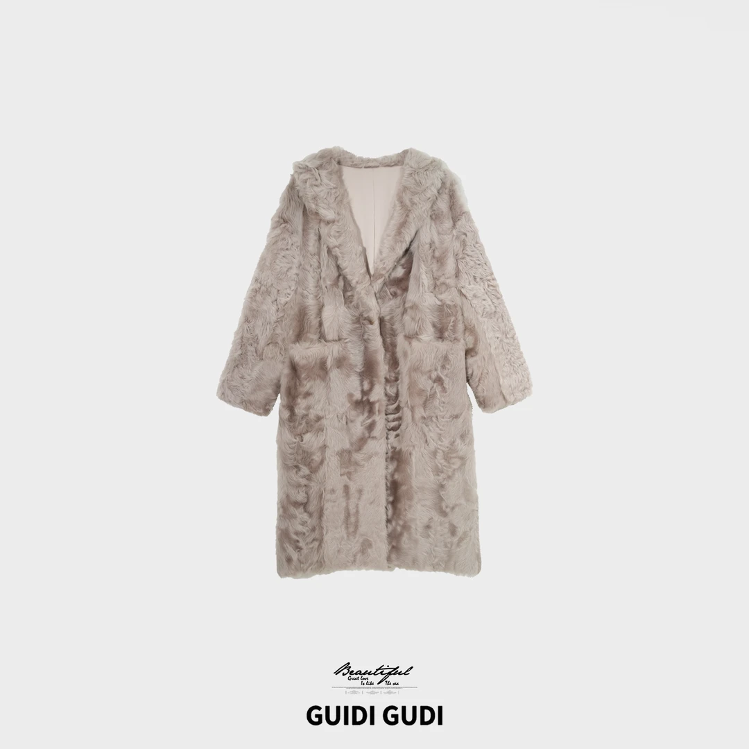 GUIDI GUDI【暖暖阳】羊毛长款皮草外套/黄加蓝